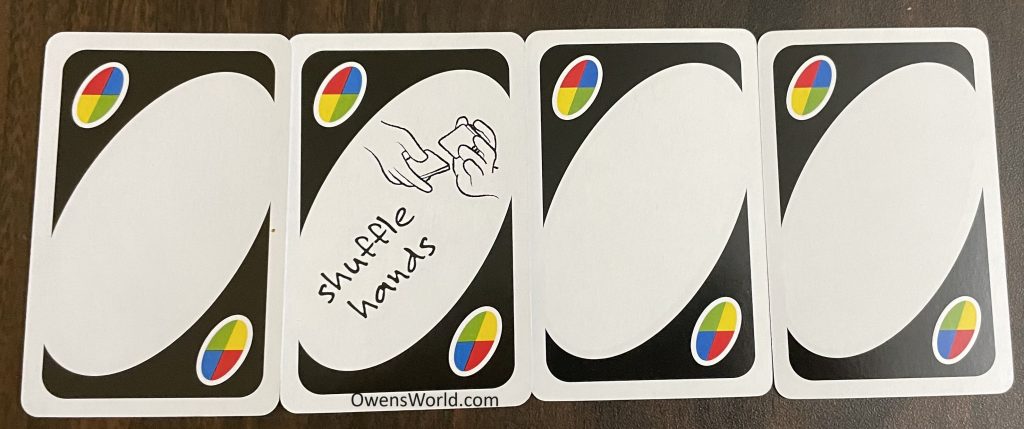 3 blank cards, and 1 shuffle hands card